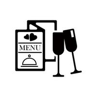 Dinner in a restaurant. Menu, Vector icon, love, glass and wine.