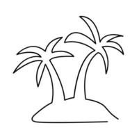 Spring, continuous line drawing of palm trees on tropical beach. Summer. vector