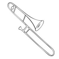 Hand drawn black and white trombone vector on white background.