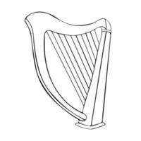 Antique, old stringed musical instrument is a classical wooden harp. Historical musical instrument harp. isolated Vector illustration