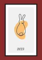 Year of the Rabbit 2023. Rabbit one line continuous drawing. Hare continuous one line illustration. Chinese Lunar Year 2023. Vector illustration.