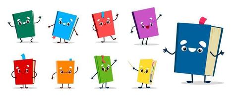 Cartoon textbook, notebook and book characters vector