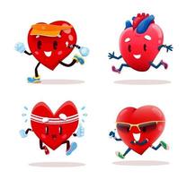 Cartoon running heart character, fitness tracker vector