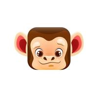 Cartoon monkey kawaii square animal face, ape vector