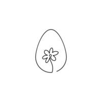 Easter egg with flower one line draw, vector illustration.