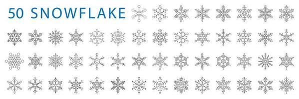 Snowflake christmas xmas 50 new year winter celebration decoration symbol vector outline line black on white background icons set.