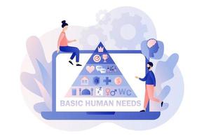 básico humano necesidades. maslow jerarquía triángulo pirámide con fisiológico, seguridad, pertenencia amor social estima y yo actualización niveles estructura esquema. vector ilustración en blanco antecedentes