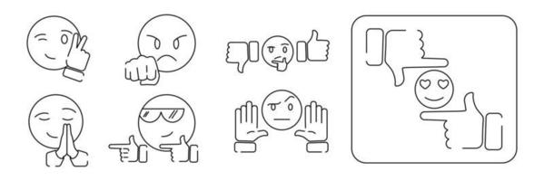 Set of outline emoticons, emoji isolated on white background, vector illustration. Original characters.