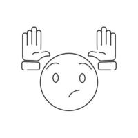 Isolated vector illustration. Two open human hands icon. Linear sketch. Black on white background. confused or scared emoji. Surrender.
