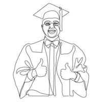 continuo línea dibujo. Universidad graduado con sombrero y manto. vector ilustración.