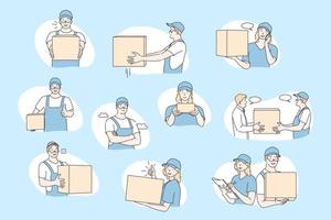 Post office workers, deliverer set concept vector