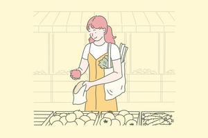 Vegan food, housewife, eco concept. vector