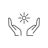 Hands and sun icon. Ecology and Environment-related line icon. Global Warming, Forest, Organic Farming, and more. vector