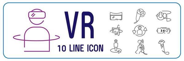 VR line icon set. Virtual reality in video games or internet. High quality black outline logo for web site design and mobile apps. vector