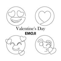 Enamored icon. One line emoji. Line graphic design. Web design, valentines day, heart emoji, continue line icons. cute and love. EPS10, set. vector