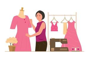 Dressmaker Woman Making Female Dress vector