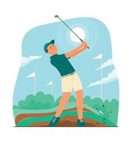 Athlete Man Playing Golf in Golf Course vector