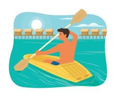 Man Enjoying with Rowing Kayak in the Sea vector