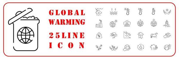 Global warming, Disaster, catastrophe icon set in thin line style. Vector world warning icons.