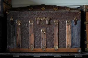 Vintage style brown wooden suitcase. photo