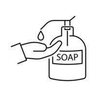 Sanitizer with hands. Liquid soap. Simple design. Line vector. Isolate on white background. vector