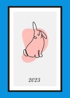 Year of the Rabbit 2023. Rabbit one line continuous drawing. Hare continuous one line illustration. Chinese Lunar Year 2023. Vector illustration.