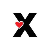 Letter X with Red heart monogram. X letter icon with love. vector