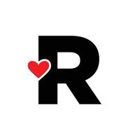 Letter R with Red heart monogram. R letter icon with love. vector