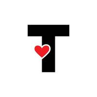 Letter T with Red heart monogram. T letter icon with love. vector