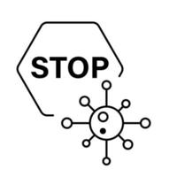 Virus protection stop sign, bacterias can't attack him. Immune system, vaccination, antibiotics. Thin line icon. Modern vector illustration and vaccine.