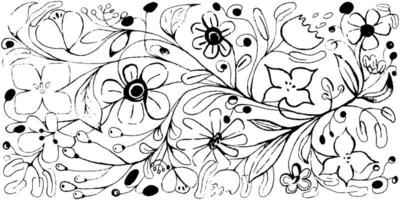 Set of black and white doodle flowers. Set of hand draw floral design elements. vector