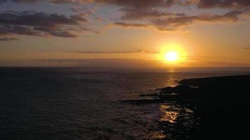 View from the height of the lighthouse Faro de Rasca, nature reserve and dark clouds at sunset on Tenerife, Canary video