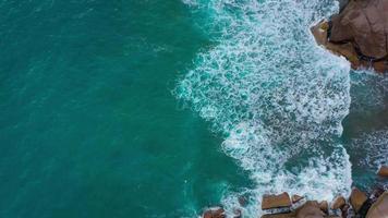 Top view of the desert beach on the Atlantic Ocean. Coast of the island of Tenerife. Aerial drone footage of sea waves reaching shore video