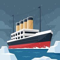 Titanic Ship in the middle of Iceberg Ocean vector