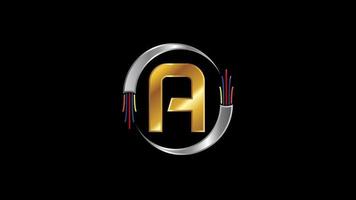 Engels alfabet met elektrisch draad, optisch vezel kabel logo animatie video