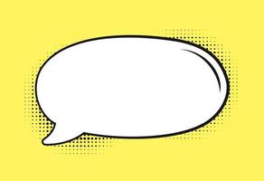 Retro blank comic speech bubble with black halftone shadows on yellow background. Vector illustration text frame border, vintage design, pop art style