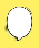 Retro blank comic speech bubble with black halftone shadows on yellow background. Vector illustration text frame border, vintage design, pop art style