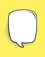 Retro blank comic speech bubble with black halftone shadows on yellow background. Vector illustration text frame border, vintage design, pop art style