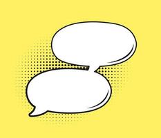 Retro blank comic speech bubble with black halftone shadows on yellow background. Multiple conversation dialogue template. Vector illustration text frame, vintage design, pop art style