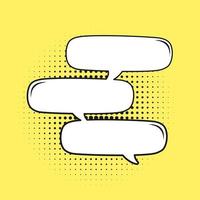 Retro blank comic speech bubble with black halftone shadows on yellow background. Multiple conversation dialogue template. Vector illustration text frame, vintage design, pop art style