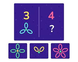 Educational logic game for kids. Development of logic iq. Visual intelligence, mind games. Numbers and counting. Vector illustration.