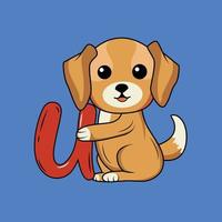 Cute dog with U Letter Vector Illustration