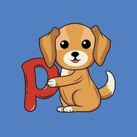 Cute dog with P Letter Vector Illustration