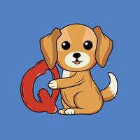 Cute dog with Q Letter Vector Illustration