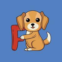 Cute Dog with F Letter Vector Illustration