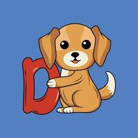Cute Dog with D Letter Vector Illustration