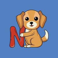 Cute dog with N Letter Vector Illustration