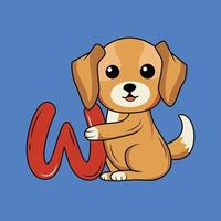 Cute dog with W Letter Vector Illustration