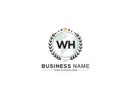 Minimalist Wh Logo Icon, Royal Shape WH Crown Logo Letter Design vector