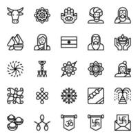 Outline icons for Happy diwali. vector